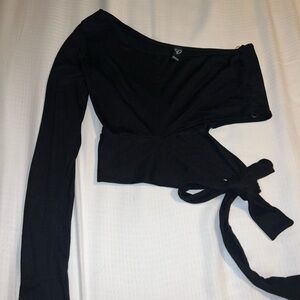Windsor Black Asymmetrical Long Sleeve Top
